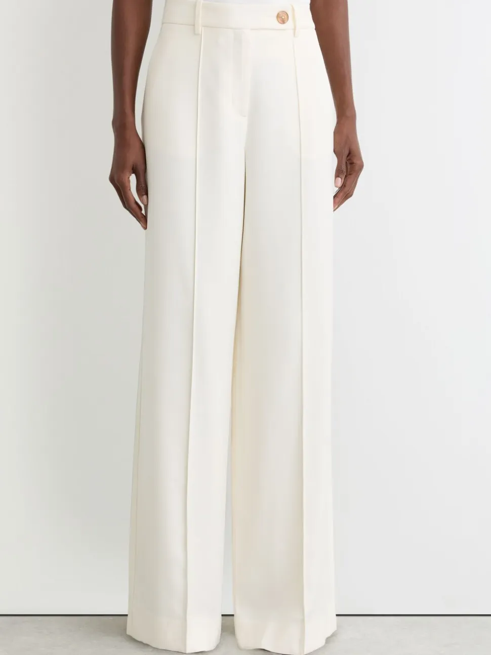 Reiss Cream Malin Petite Wide-Leg Seam-Detail Trousers