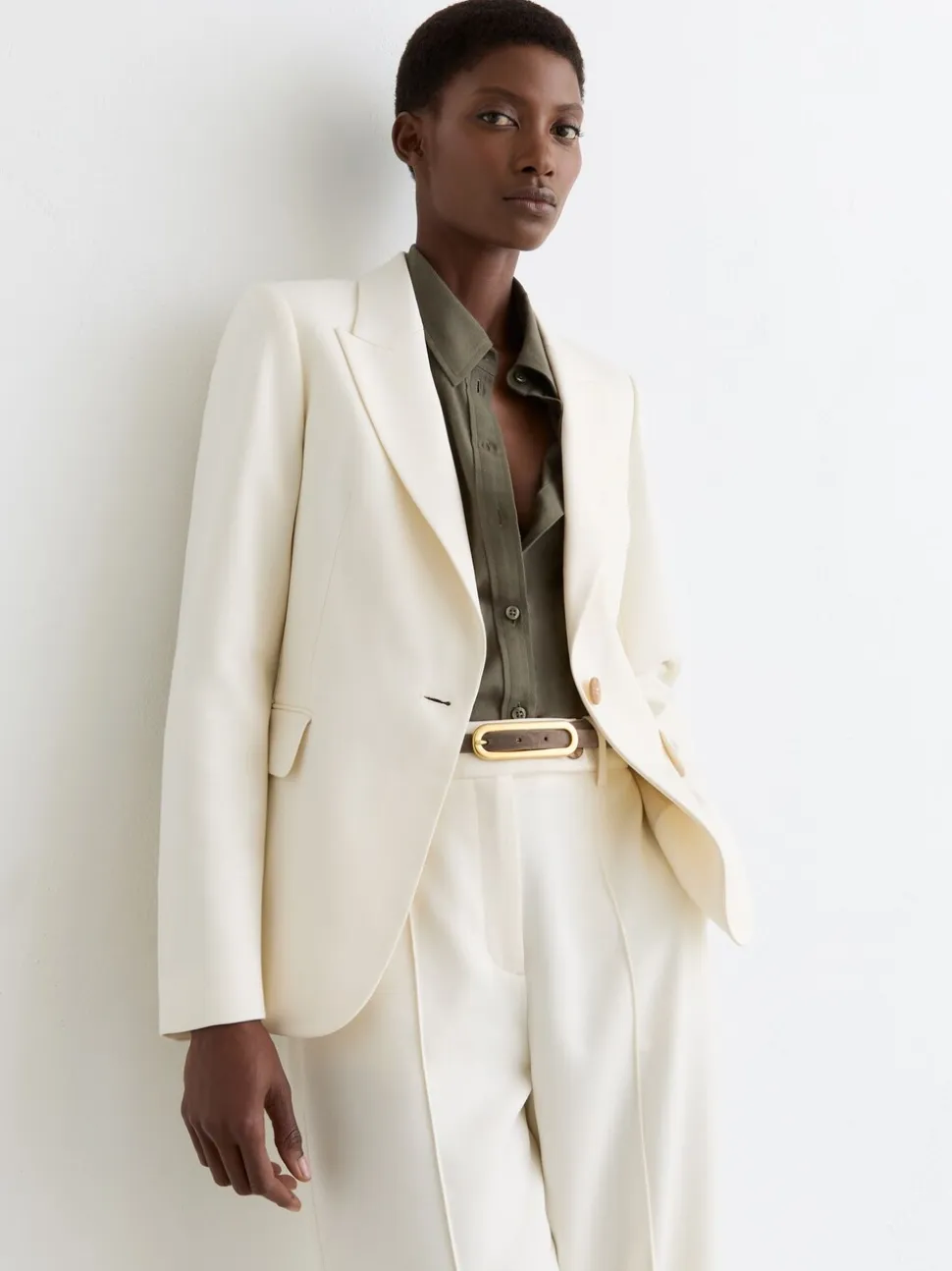 Reiss Cream Malin Single-Breasted Tailored Blazer
