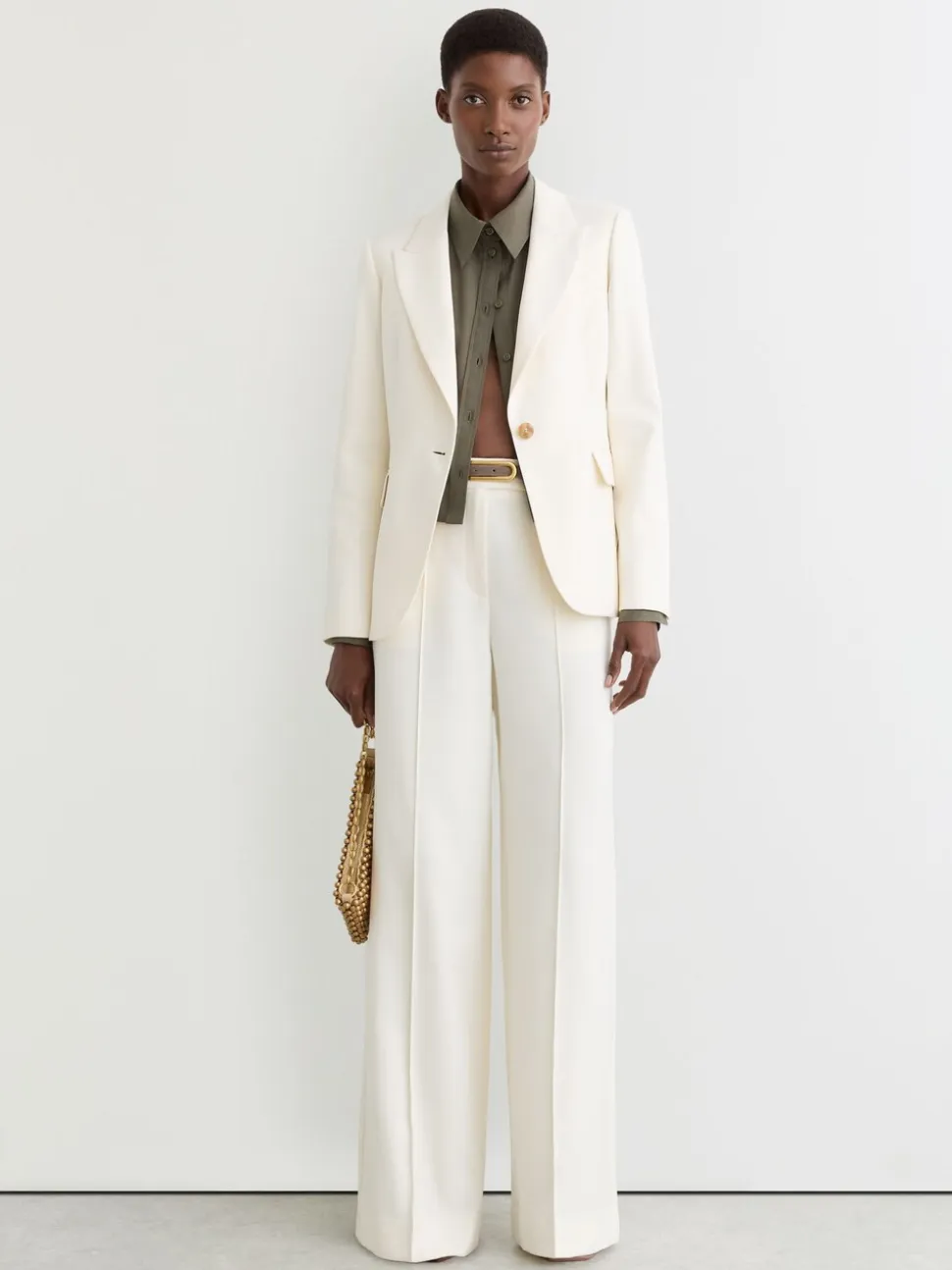 Reiss Cream Malin Wide-Leg Seam-Detail Trousers