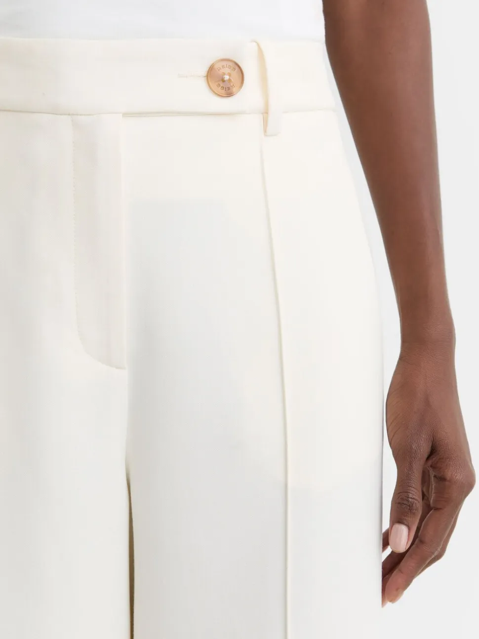 Reiss Cream Malin Wide-Leg Seam-Detail Trousers