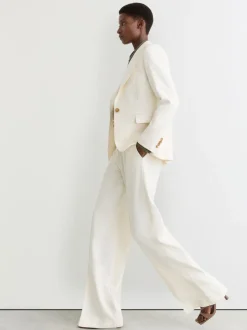Reiss Cream Malin Wide-Leg Seam-Detail Trousers