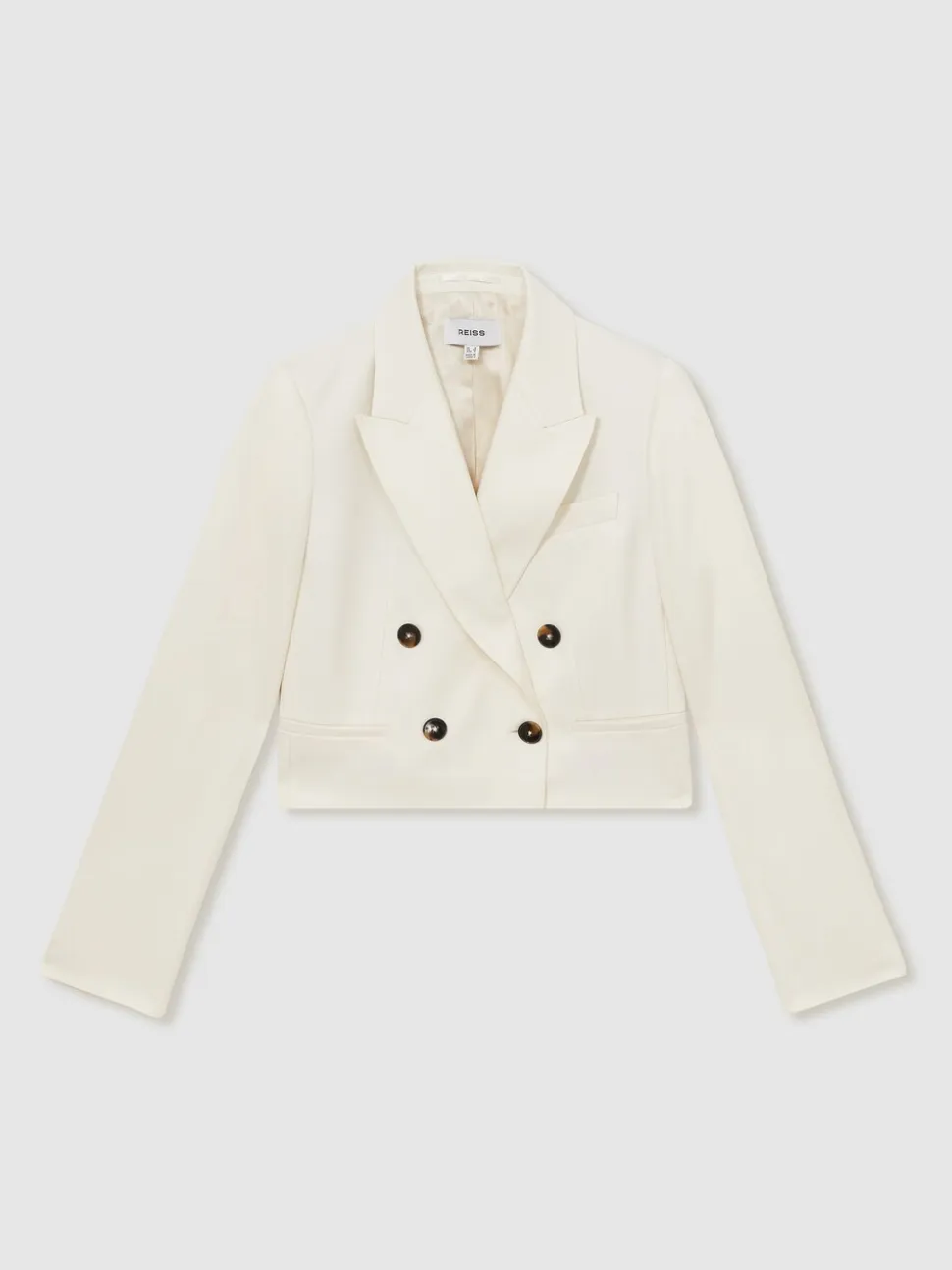 Reiss Cream Millie Double-Breasted Cropped Blazer