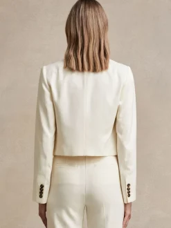 Reiss Cream Millie Double-Breasted Cropped Blazer