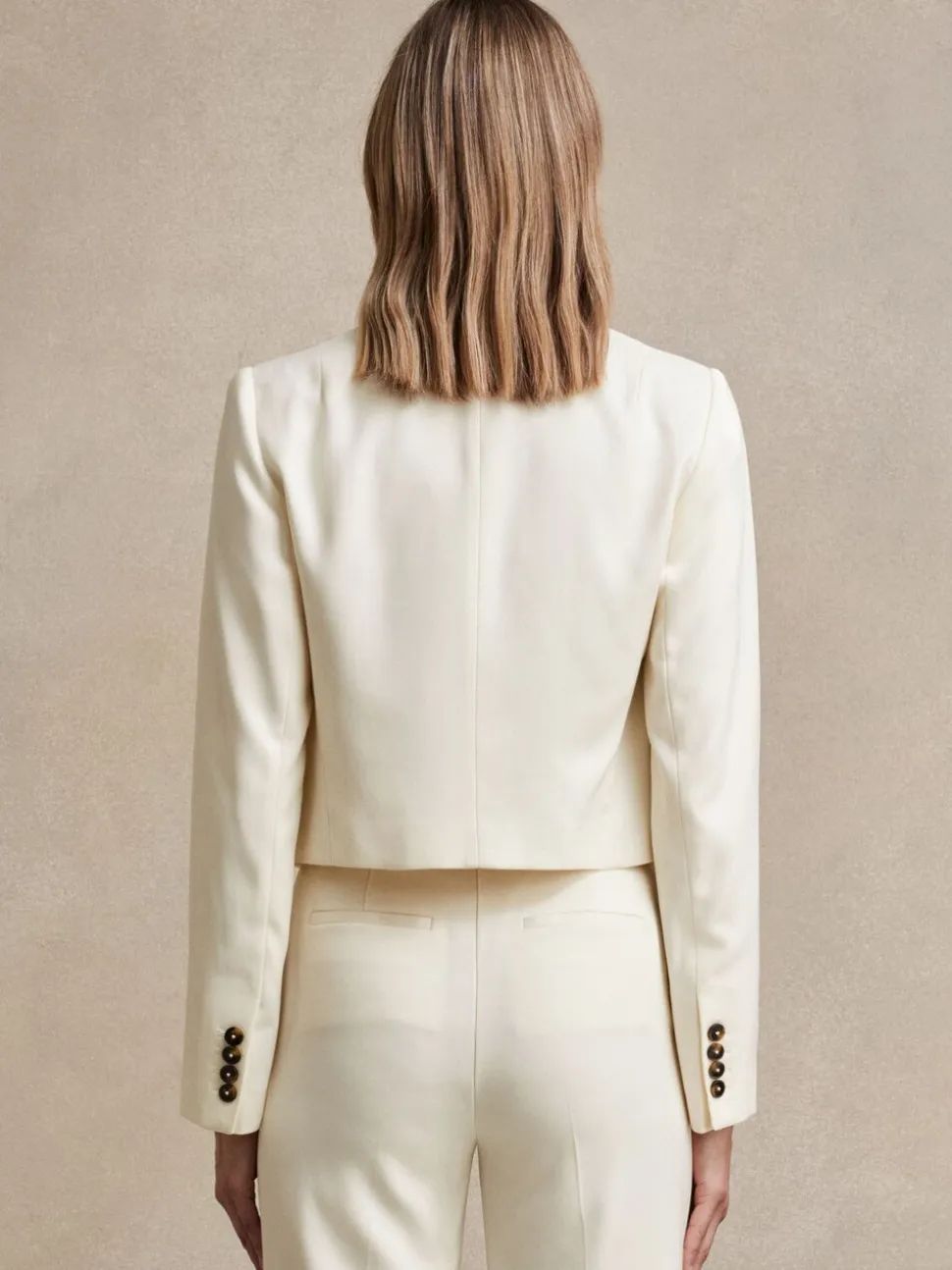 Reiss Cream Millie Double-Breasted Cropped Blazer