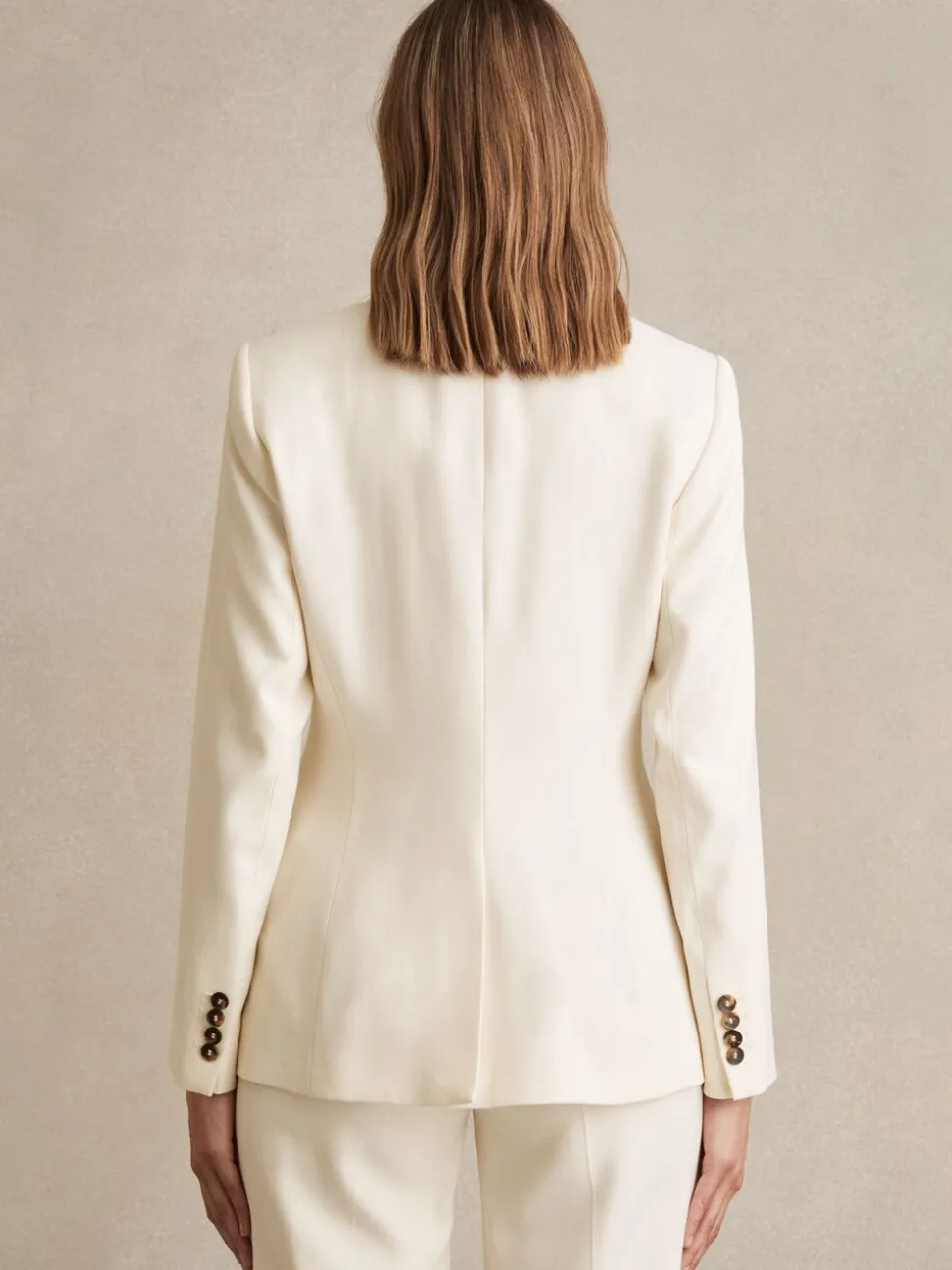 Reiss Cream Millie Petite Single-Breasted Peak-Lapel Tailored Blazer