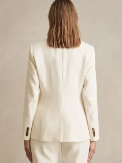 Reiss Cream Millie Single-Breasted Peak-Lapel Tailored Blazer
