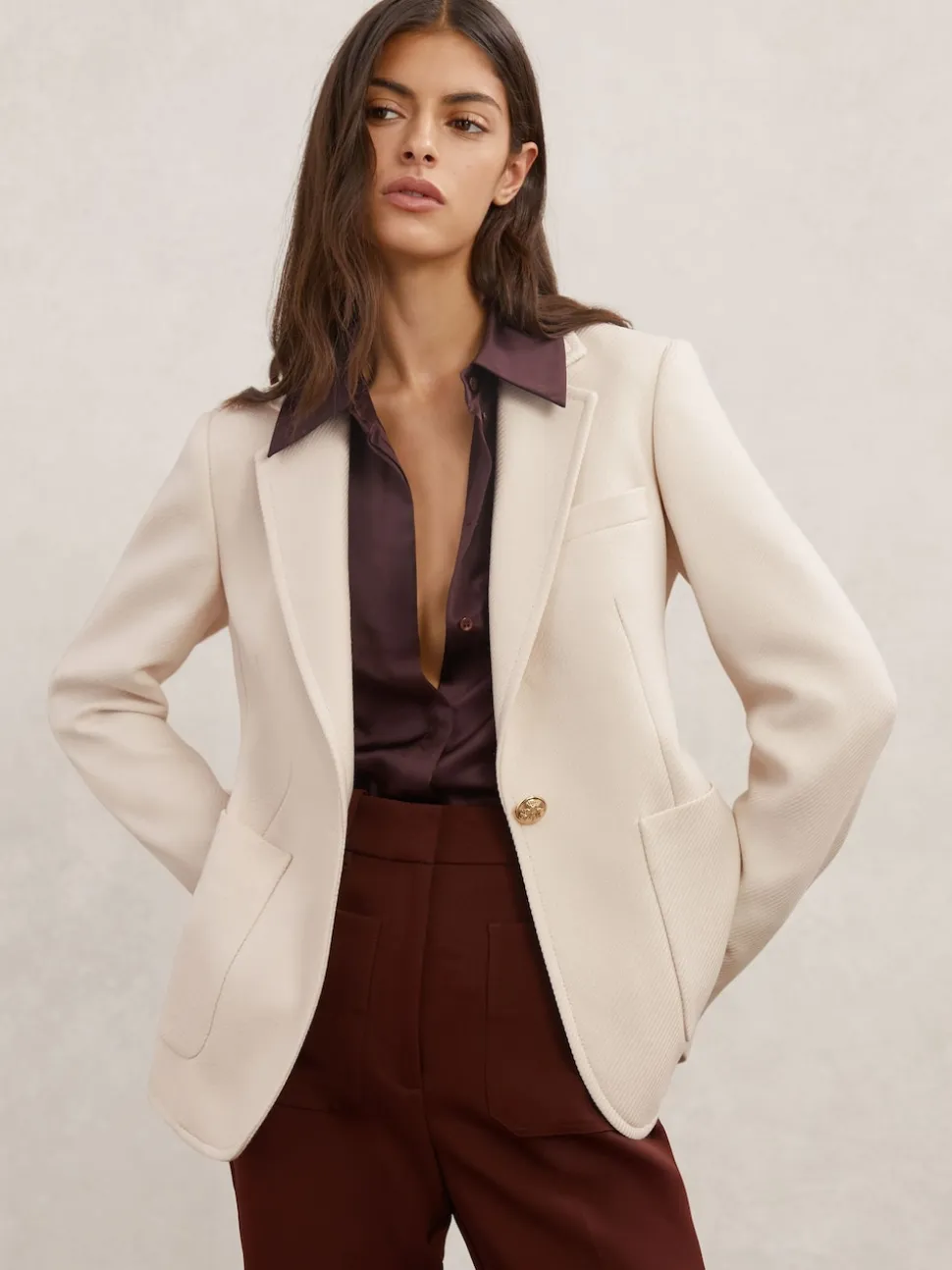 Reiss Cream Soren Wool-Blend Single-Breasted Blazer