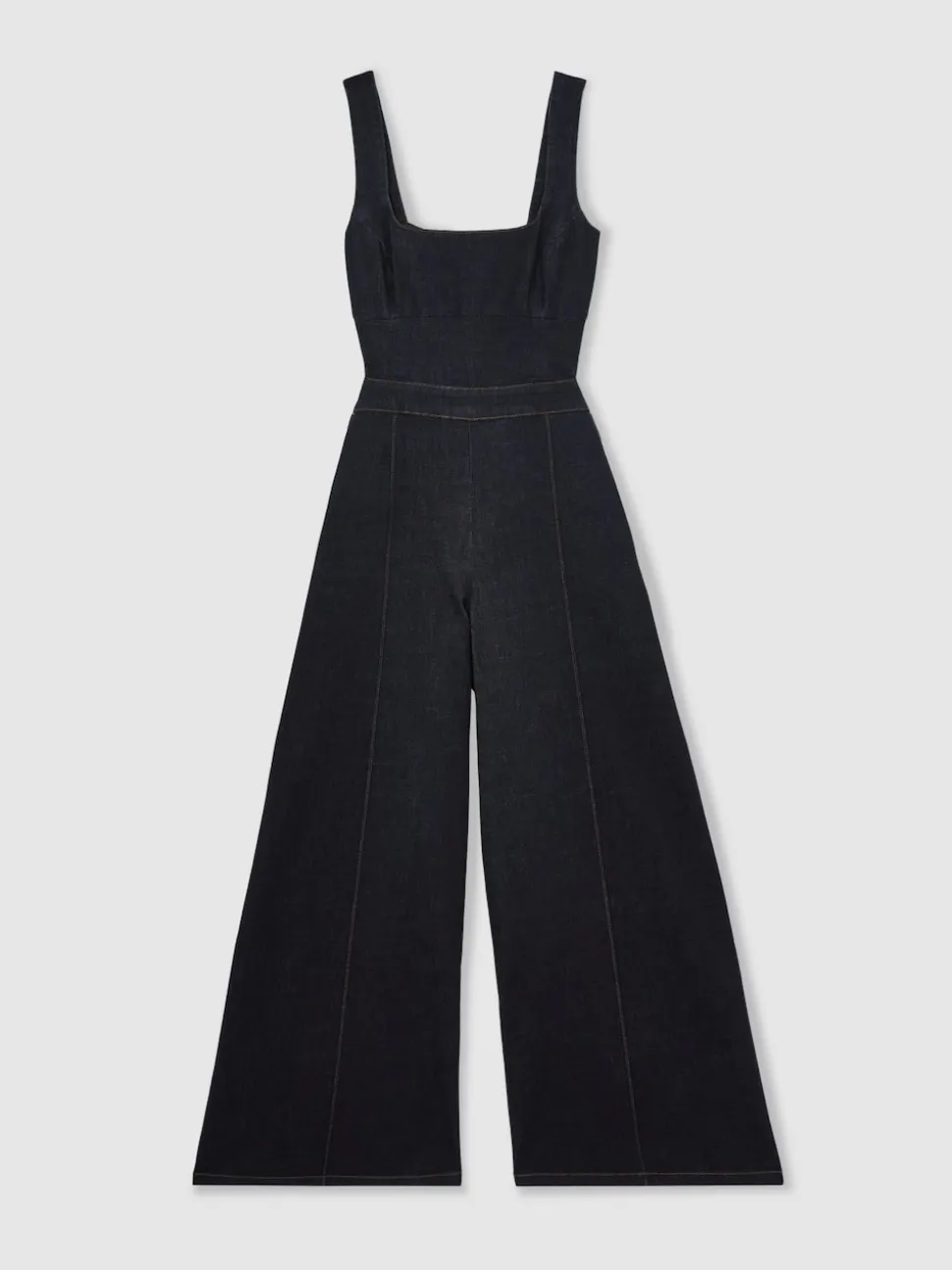 Reiss Dark Blue Dionna Wide-Leg Cut-Out Denim Jumpsuit