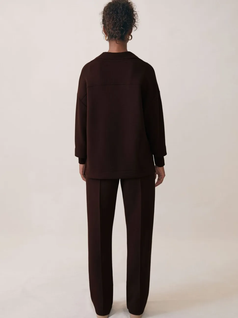 Reiss Dark Chocolate Annabel Interlock Shawl-Neck Sweatshirt with Modal