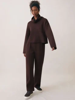 Reiss Dark Chocolate Brown Jemma Premium Interlock Wide-Leg Joggers