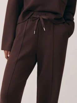 Reiss Dark Chocolate Brown Jemma Premium Interlock Wide-Leg Joggers