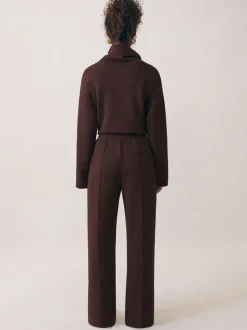 Reiss Dark Chocolate Brown Jemma Premium Interlock Wide-Leg Joggers