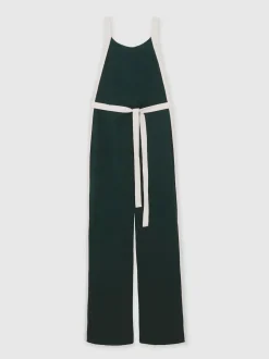 Reiss Dark Green/Cream Salma Petite Colourblock Wide Leg Belted Jumpsuit