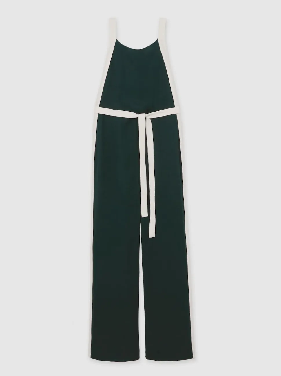 Reiss Dark Green/Cream Salma Petite Colourblock Wide Leg Belted Jumpsuit