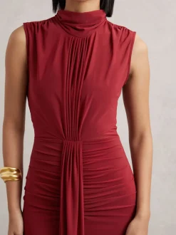 Reiss Dark Red Daniella Ruched Sleeveless Maxi Dress