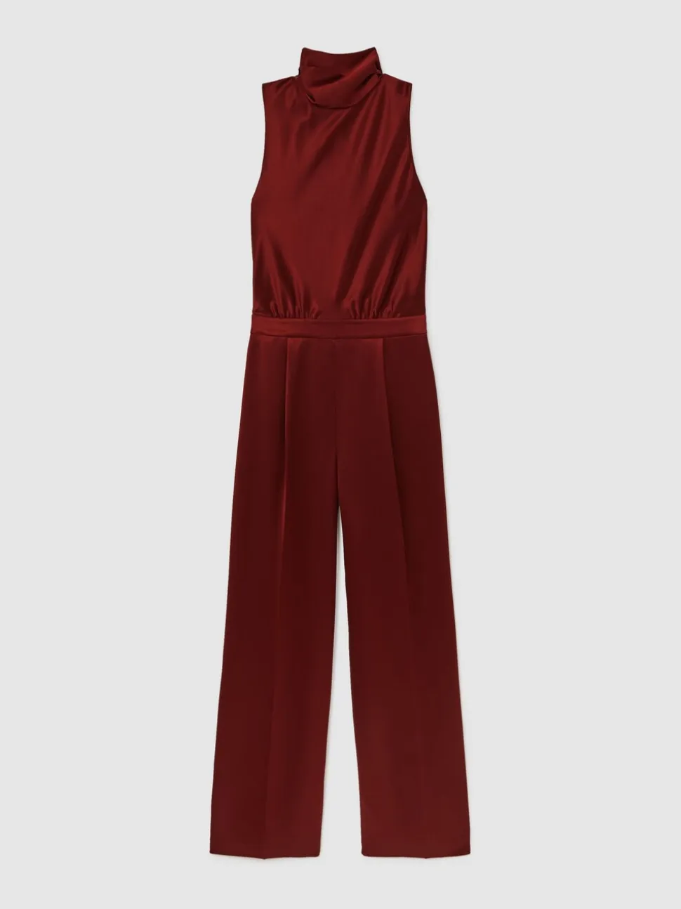 Reiss Dark Red Farah Petite Satin Cape-Sash Jumpsuit