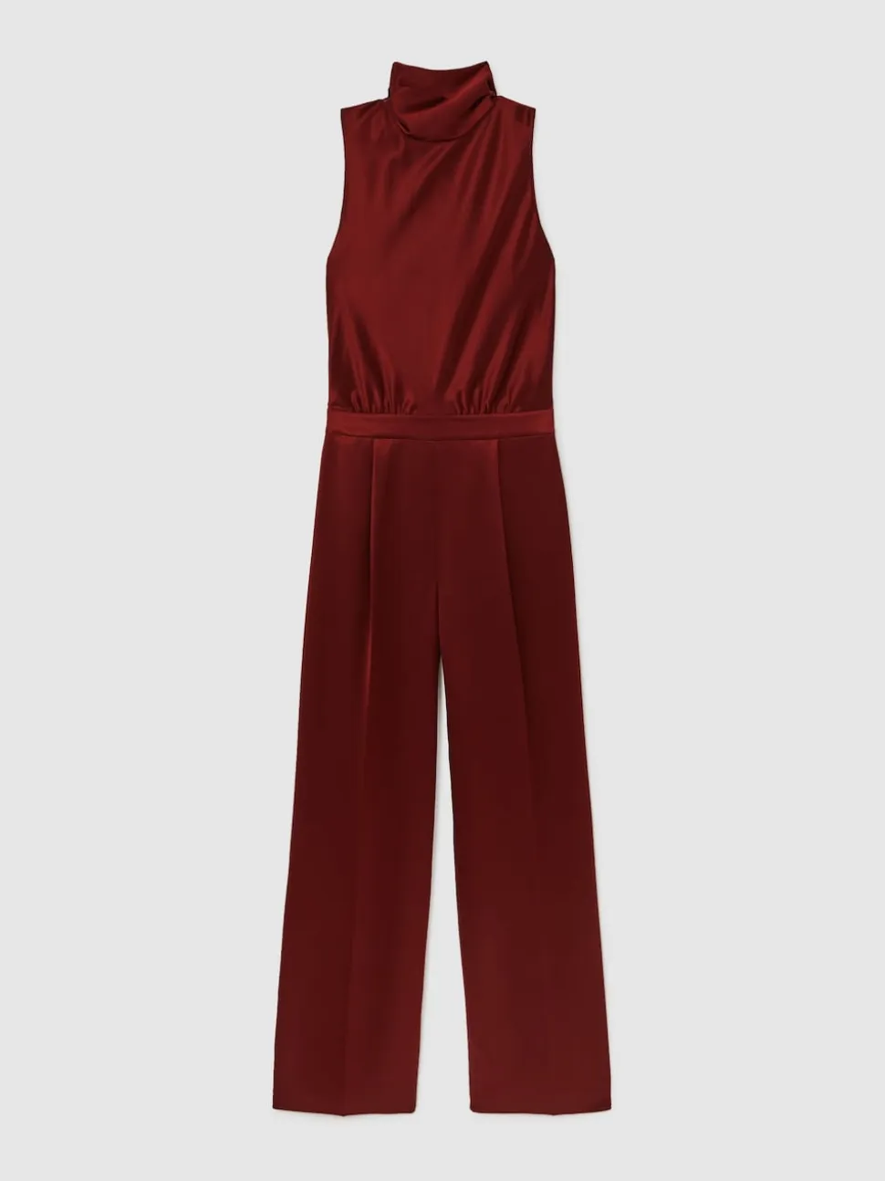 Reiss Dark Red Farah Satin Cape-Sash Jumpsuit