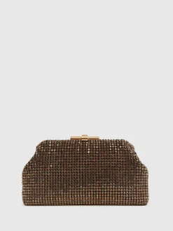 Reiss Gold Adaline Embellished Clutch Bag