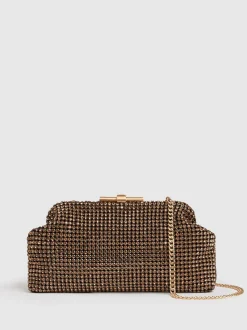 Reiss Gold Adaline Embellished Clutch Bag