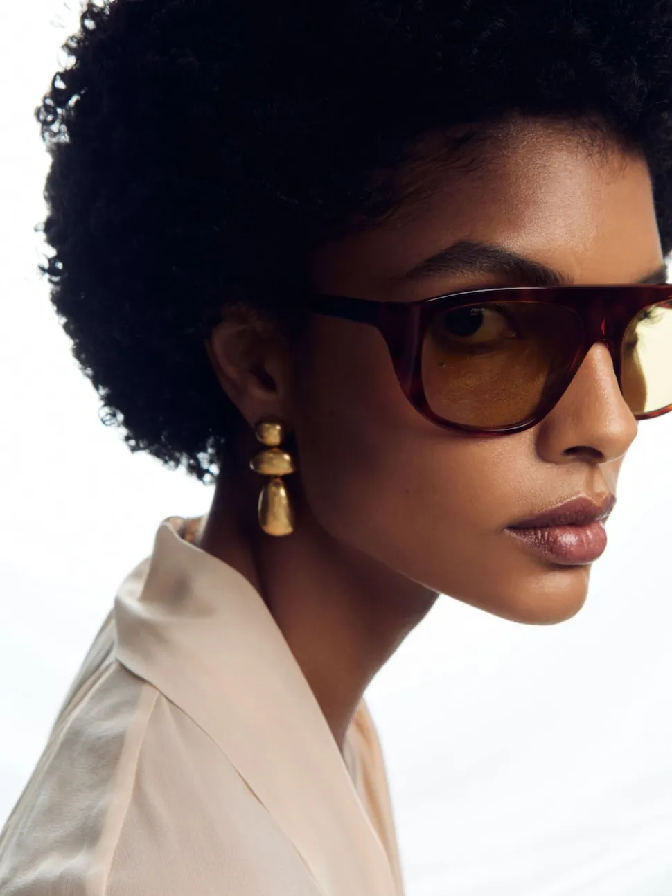 Reiss Gold Dinah Tone Dome Drop Earrings