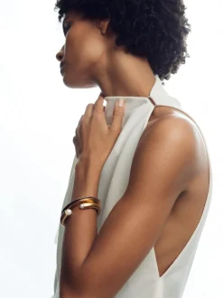 Reiss Gold Thea Tone Twist Enamel Cuff Bracelet