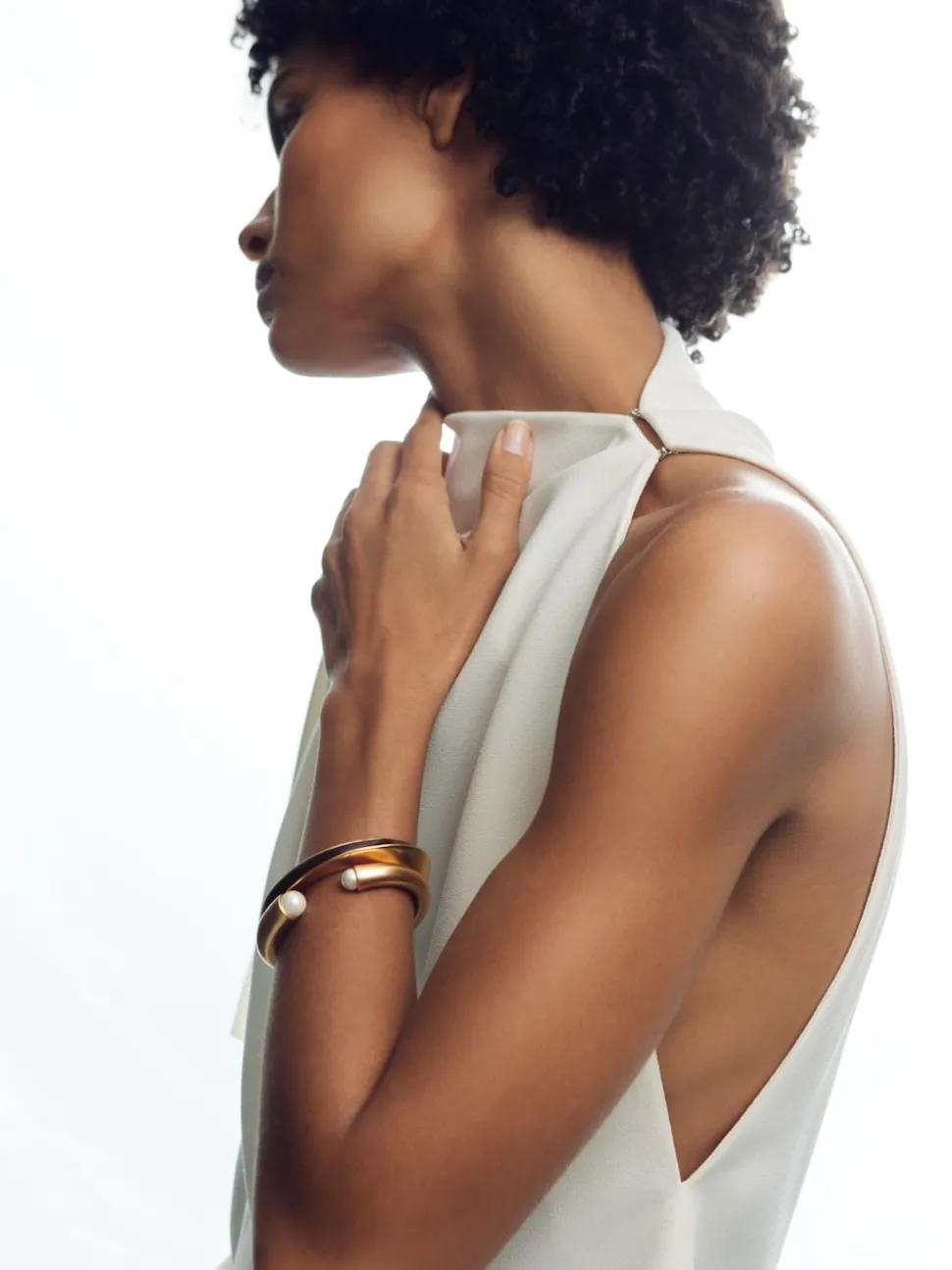 Reiss Gold Thea Tone Twist Enamel Cuff Bracelet