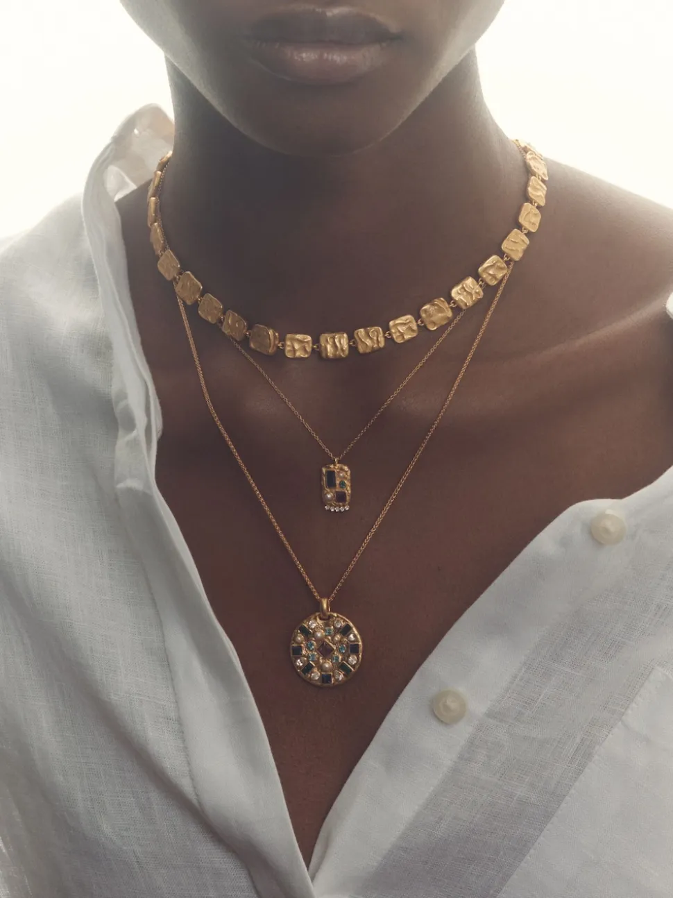 Reiss Gold Tone Mila Molten Square Necklace