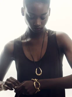 Reiss Gold Tone Momo Molten Link Pendant Necklace
