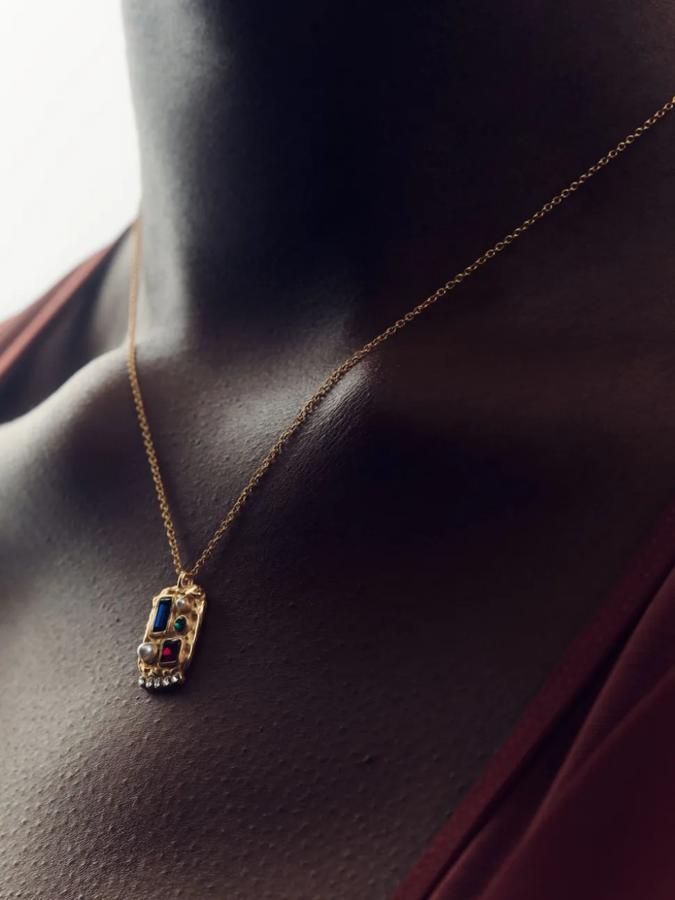 Reiss Gold Tone Skylar Crystal Rectangle Pendant Necklace