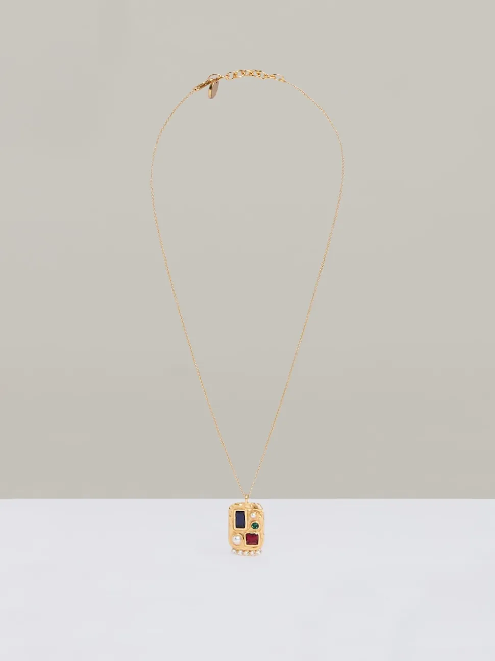 Reiss Gold Tone Skylar Crystal Rectangle Pendant Necklace