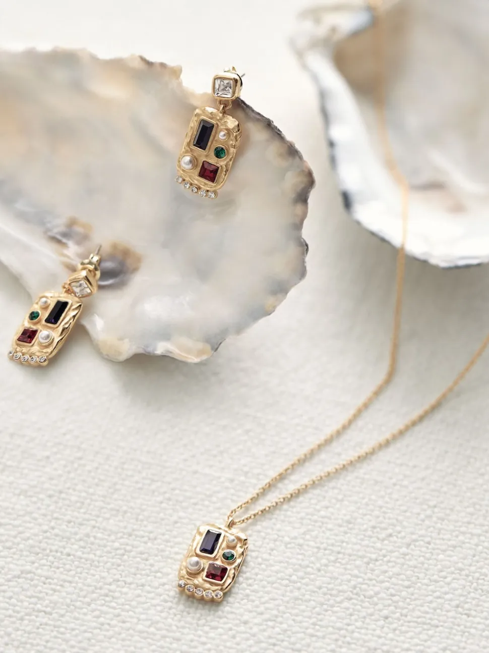 Reiss Gold Tone Skylar Crystal Rectangle Pendant Necklace