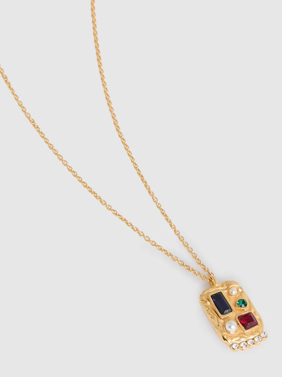 Reiss Gold Tone Skylar Crystal Rectangle Pendant Necklace