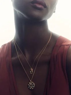Reiss Gold Tone Skylar Crystal Rectangle Pendant Necklace