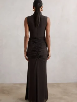 Reiss Grape Daniella Ruched Sleeveless Maxi Dress