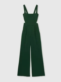 Reiss Green Dion Wide-Leg Cut-Out Jumpsuit