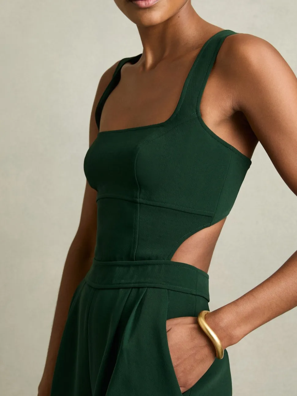Reiss Green Dion Wide-Leg Cut-Out Jumpsuit