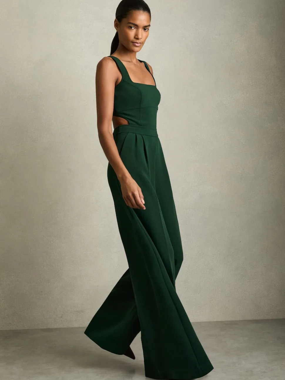 Reiss Green Dion Wide-Leg Cut-Out Jumpsuit