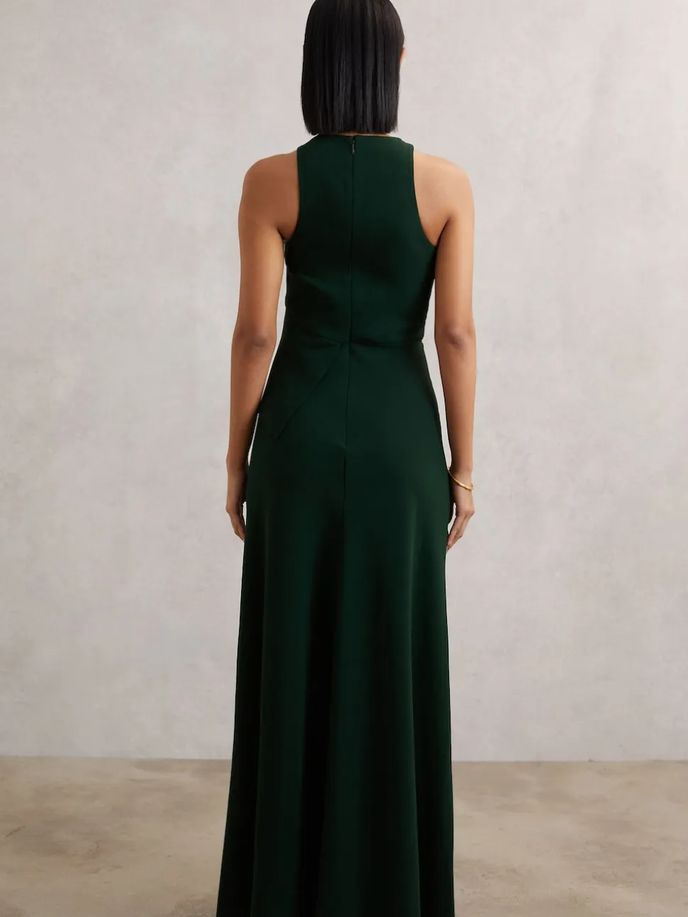Reiss Green Gabriella Ruffled Slash-Detail Maxi Dress