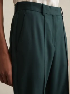 Reiss Green Jade Wool-Blend Wide-Leg Suit Trousers