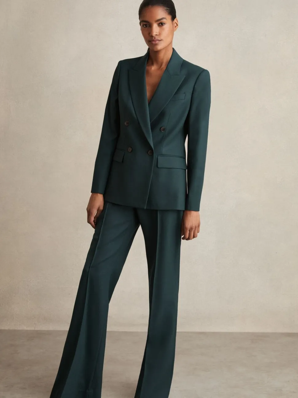Reiss Green Jade Wool-Blend Wide-Leg Suit Trousers