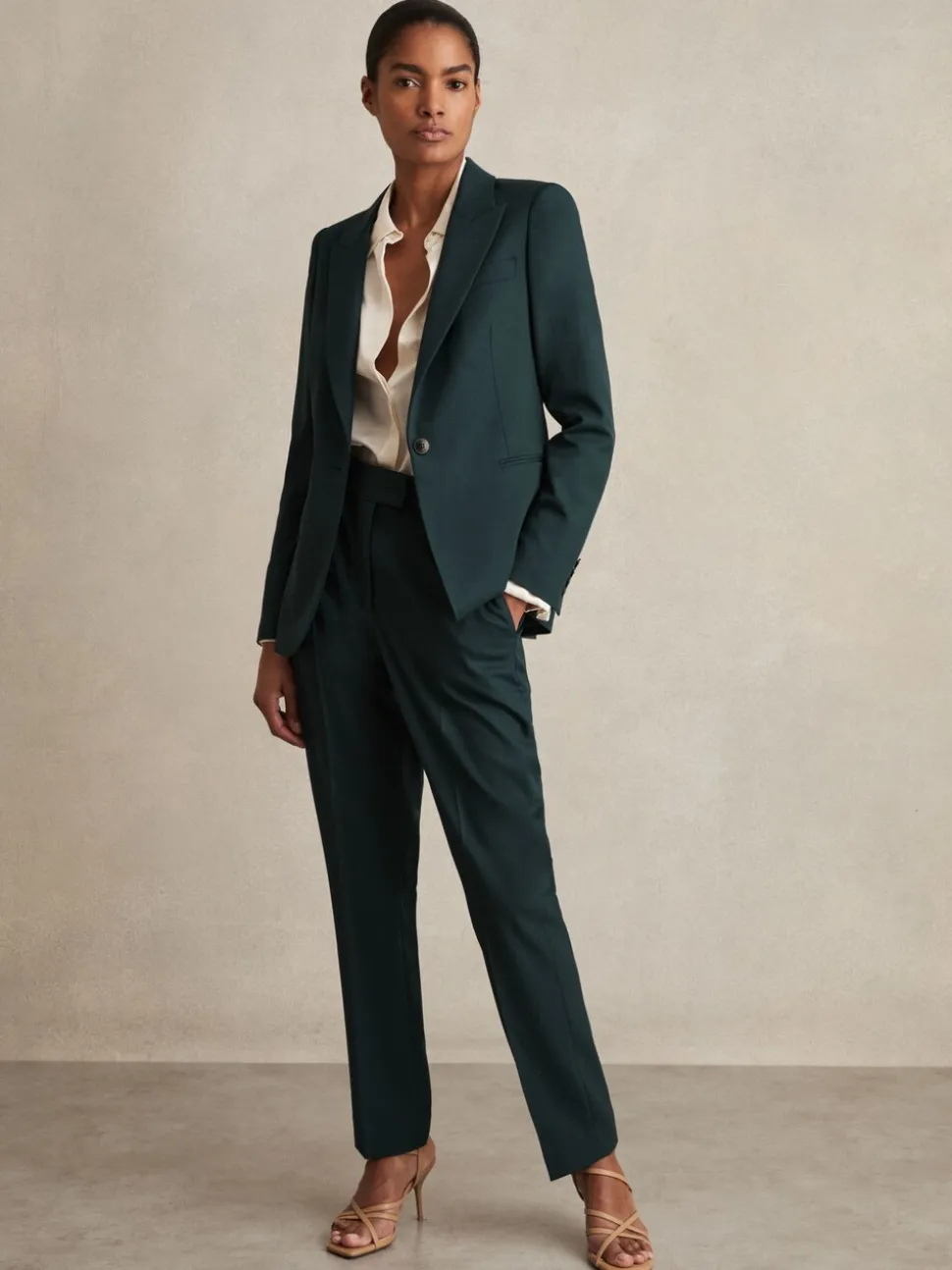 Reiss Green Jade Wool-Blend Slim-Fit Suit Trousers