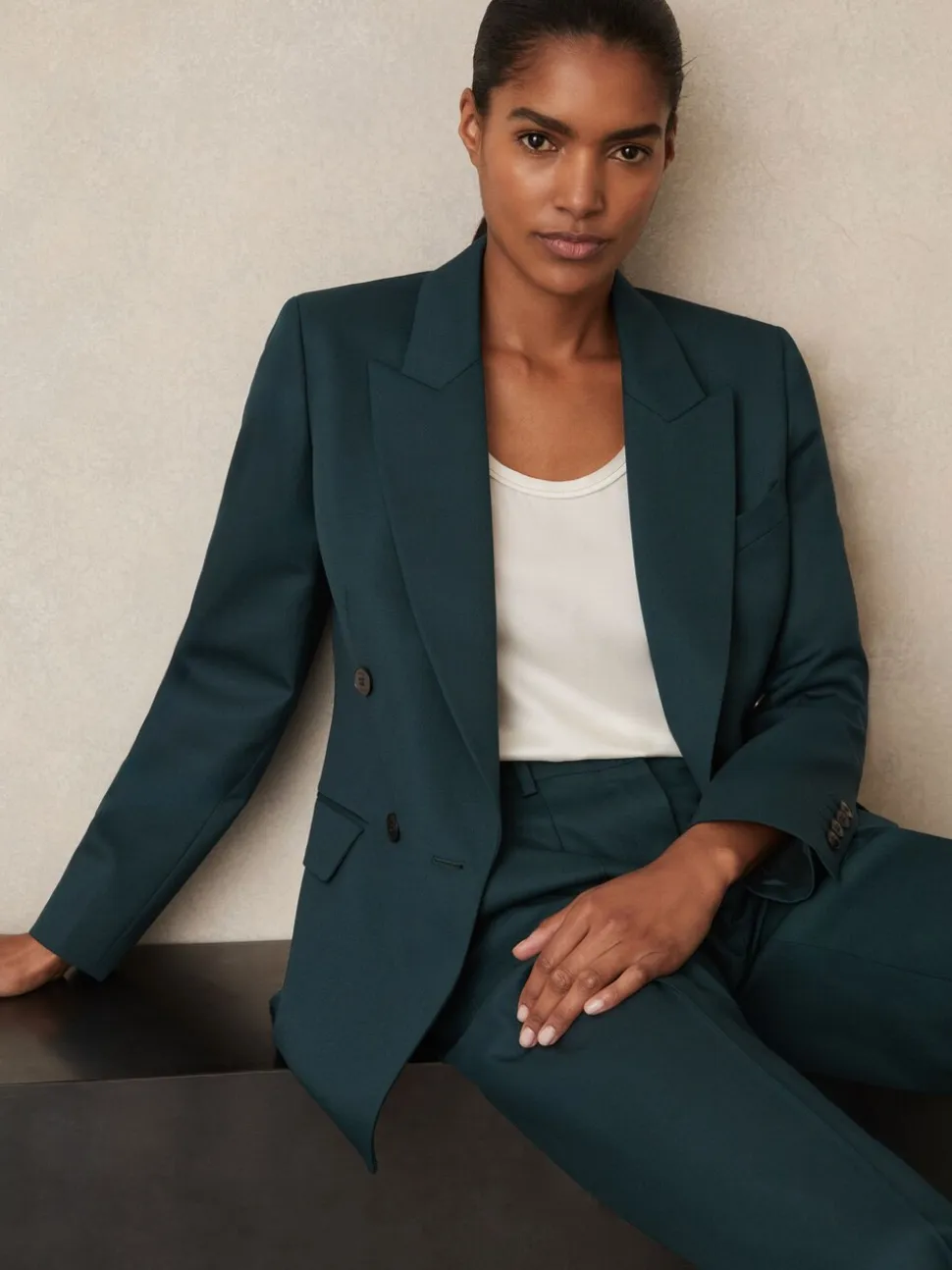 Reiss Green Jade Wool-Blend Double-Breasted Suit Blazer