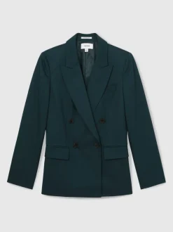 Reiss Green Jade Wool-Blend Double-Breasted Suit Blazer