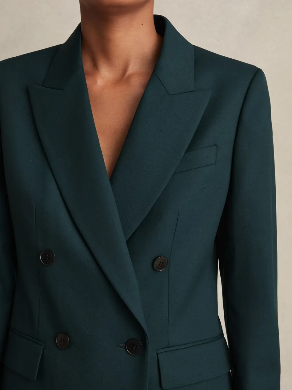 Reiss Green Jade Wool-Blend Double-Breasted Suit Blazer