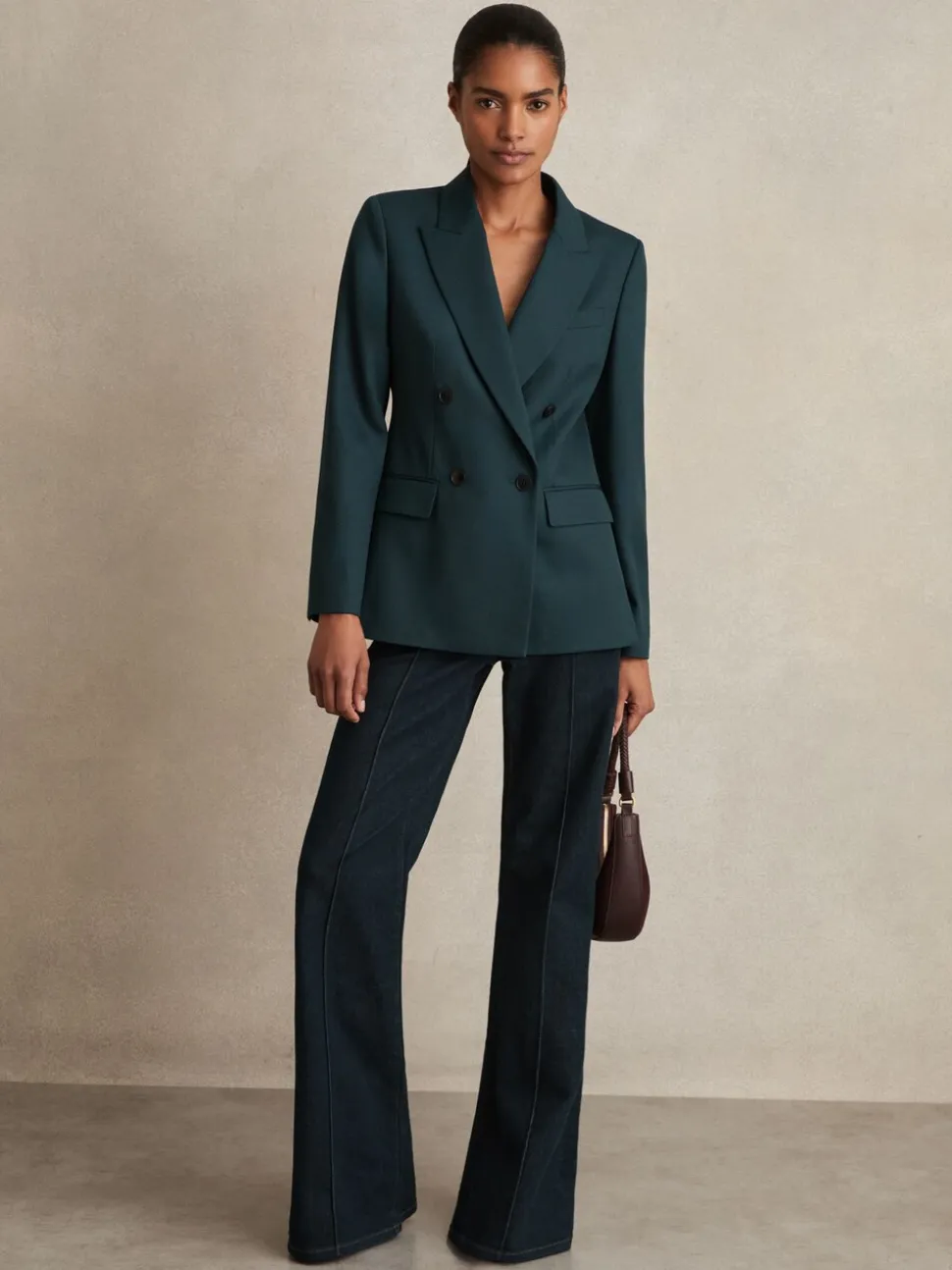 Reiss Green Jade Wool-Blend Double-Breasted Suit Blazer