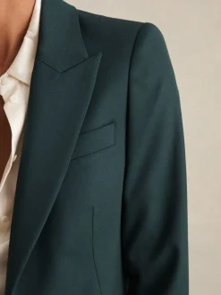 Reiss Green Jade Wool-Blend Single-Breasted Suit Blazer
