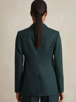Reiss Green Jade Wool-Blend Single-Breasted Suit Blazer