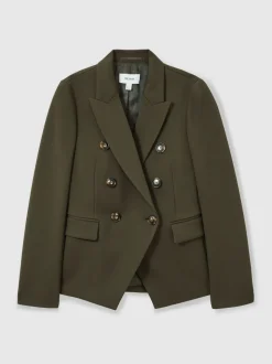 Reiss Green Priya Twill Double-Breasted Blazer