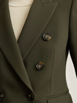 Reiss Green Priya Twill Double-Breasted Blazer