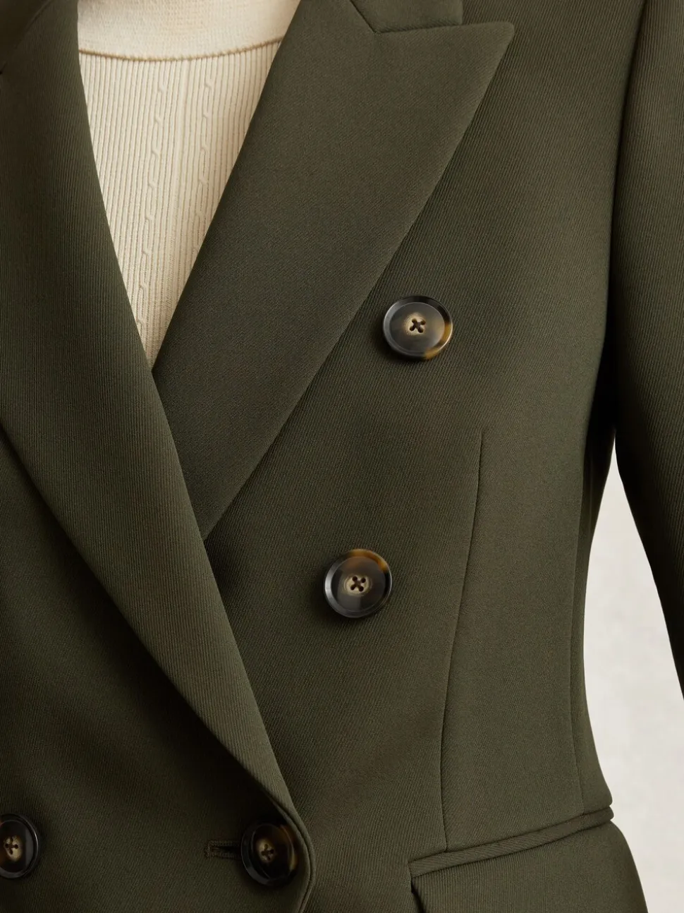 Reiss Green Priya Twill Double-Breasted Blazer